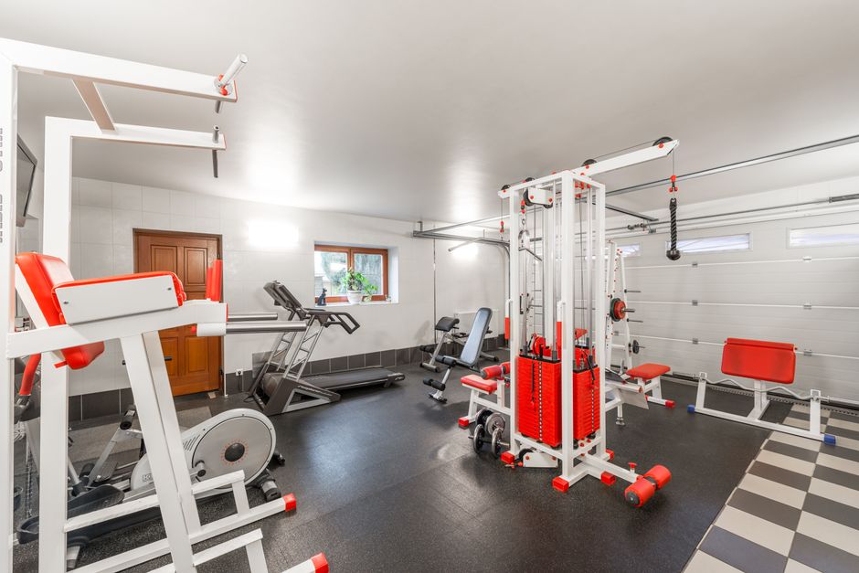 Compact home treadmill set up in a small workout corner