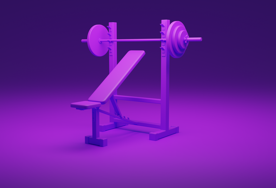 Folding adjustable weight bench in a home gym corner