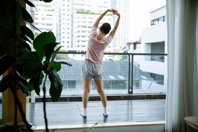 Person exercising quietly in a small flat